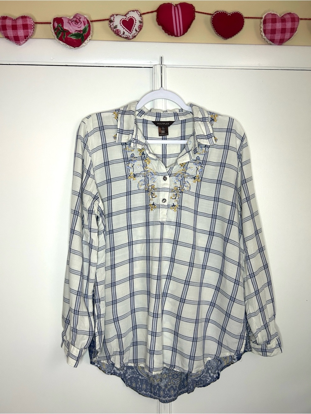 Multiples Western Bandana Back Embroidered Plaid Shirt